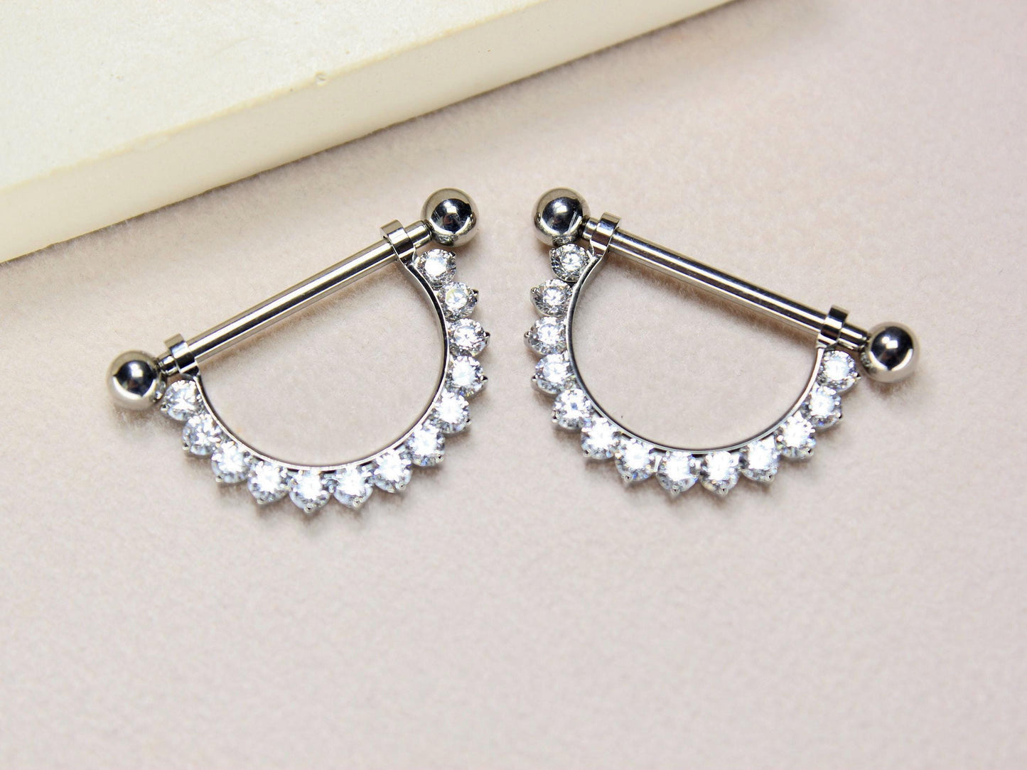14G Titanium Nipple Barbell, Internally Threaded CZ Dangling Nipple Ring Piercing, Pair of Sparkling Nipple Ring Body Jewelry