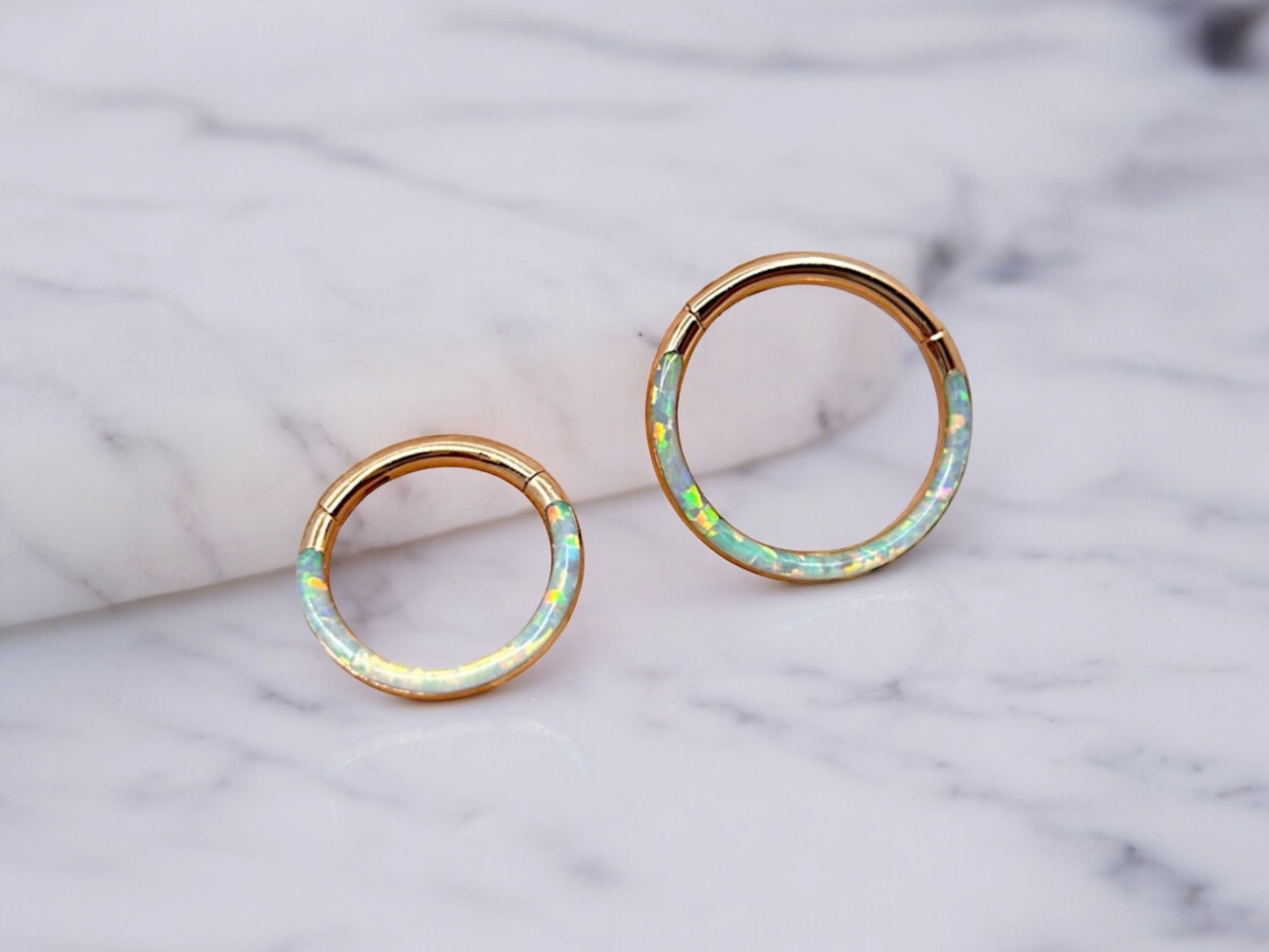 16G Rose Gold Dainty Opal Septum Ring, Opal Decor Front Septum Piercing Clicker Hoop, Nose Piercing Hoop Ring, Cartilage Earring