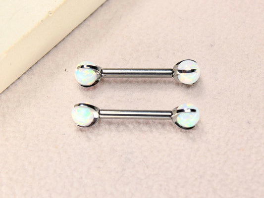 14g Implant Grade Titanium White Opal Nipple Barbell Ring.