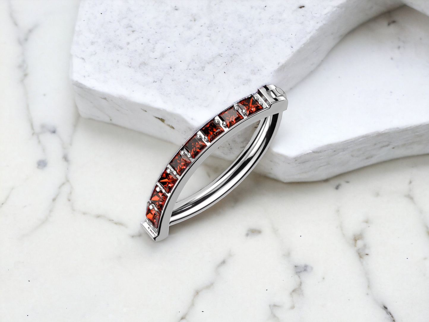 Ruby Red Titanium Curved Belly Clicker Ring