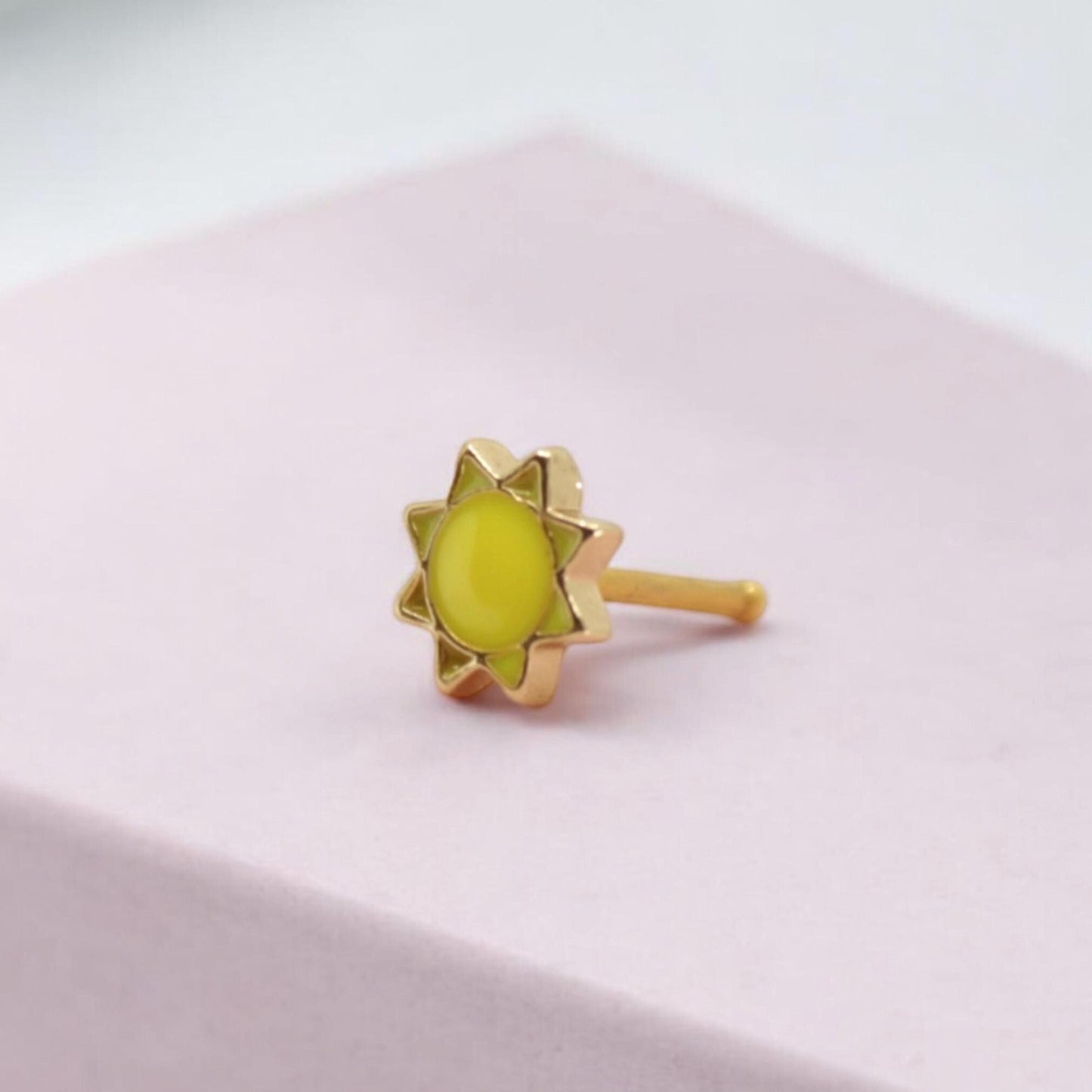 20g Nose Stud, Yellow Sun Top Nose Piercing Ball End Stud, 8mm Nose Bone Stud, Thin Nose Bone Stud, Gold Nose  Piercing Body Jewelry.