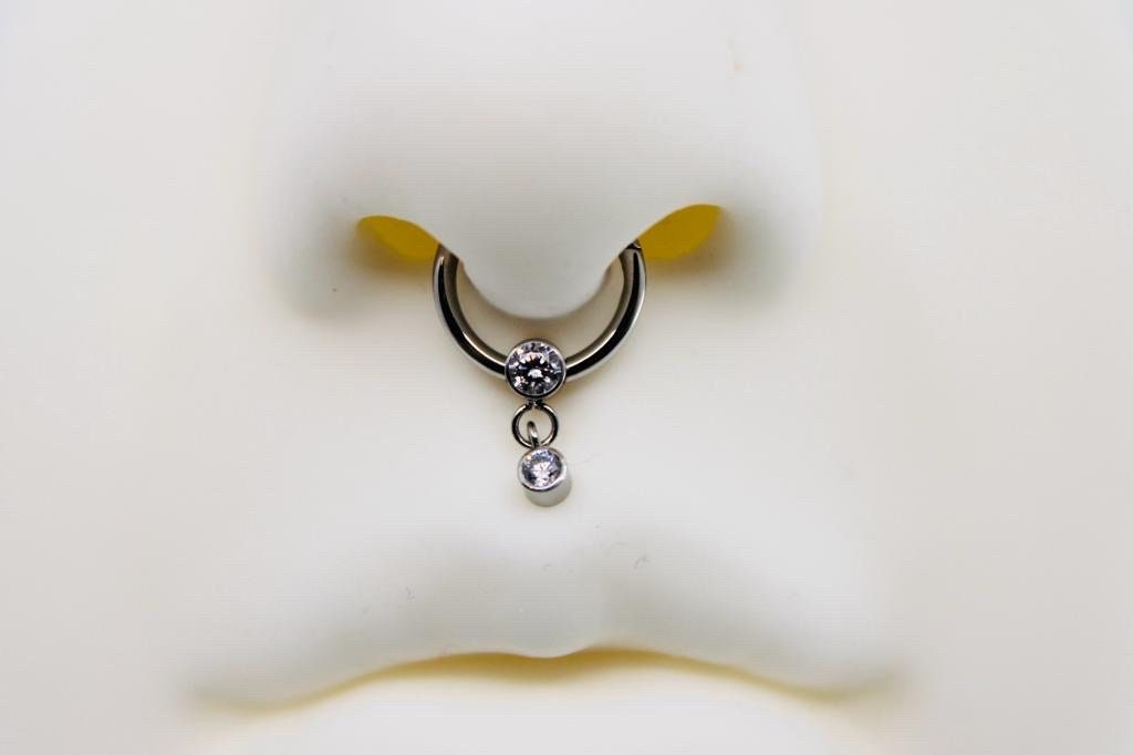 16g Implant Grade Titanium Septum Piercing Clicker Hoop Ring, Dangle Sparkle Gem Decor Septum Ring Hoop, Titanium Septum Jewelry, Nose Jewel