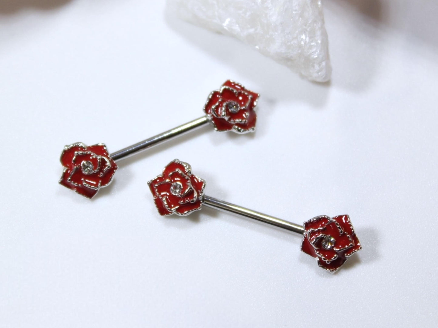 Red Rose Nipple Barbell Jewelry, 14g Rose Nipple Ring, Floral Nipple Piercing Jewelry, Personalized Body Jewelry