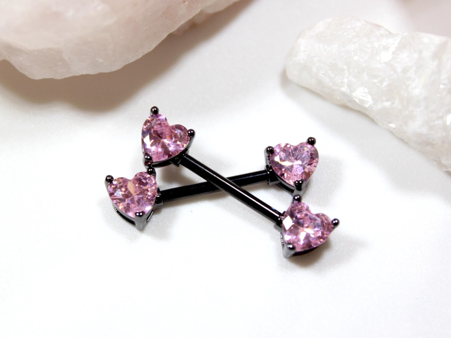 14g Heart Nipple Ring, Pink Heart Black Nipple Piercing Barbell, Personalized Body Piercing Jewelry Set of 2 Nipple Jewelry
