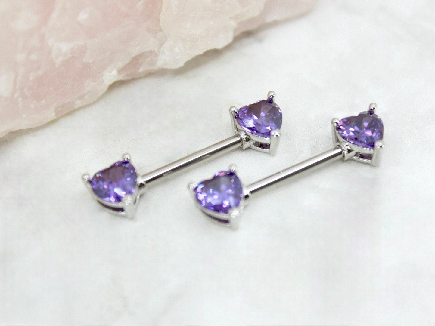 14g Purple Heart Nipple Barbell, Dainty Heart Nipple Ring Piercing Jewelry, Set of 2 Nipple Body Piercing Jewelry,