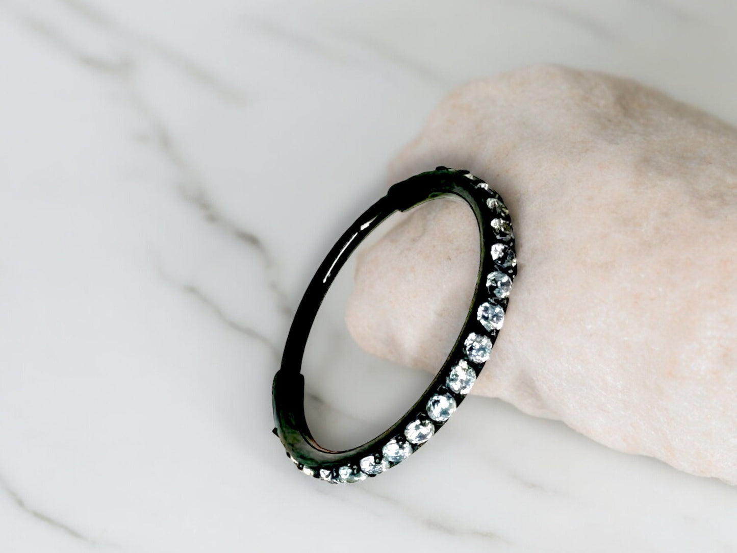20G Dainty Black Nose Piercing Clicker Hoop Ring, Single Line Gems Minimal Look Multipurpose Ear Piercing Hoop Ring Jewelry, Thin Nose Ring
