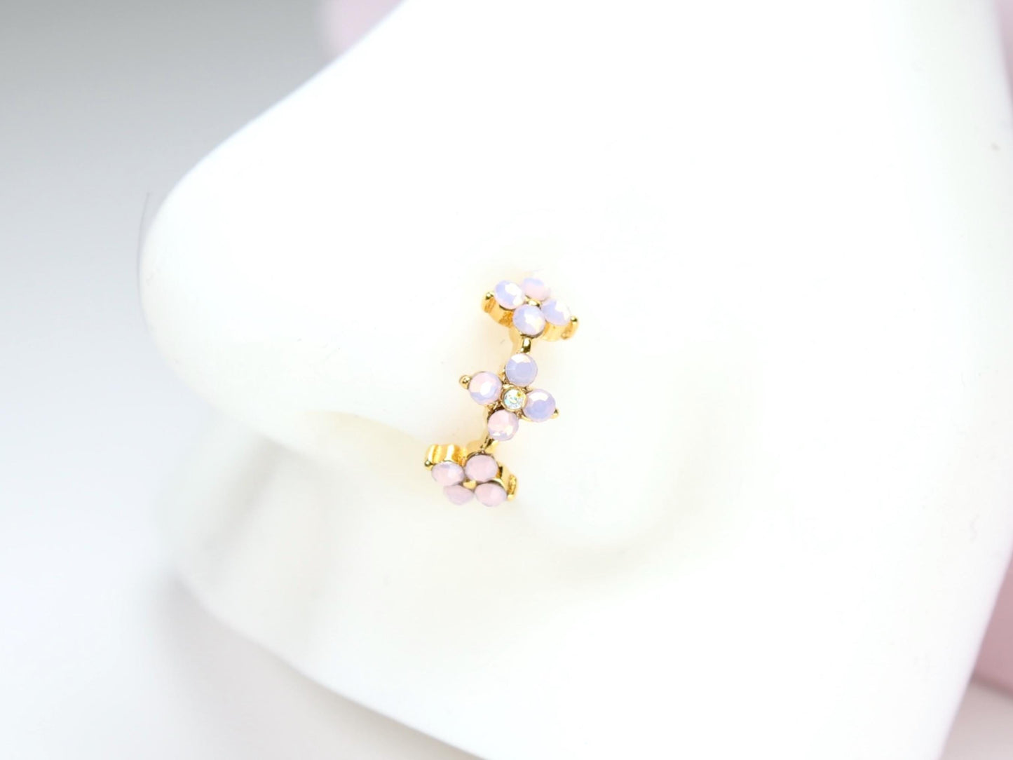 Pink Opal Floral Nose Ring, 20G Bendable Nose Hoop Ring, Gold Nose Piercing Jewelry, Dainty Nose Ring Jewelry, Body Jewelry, Opal Jewelry