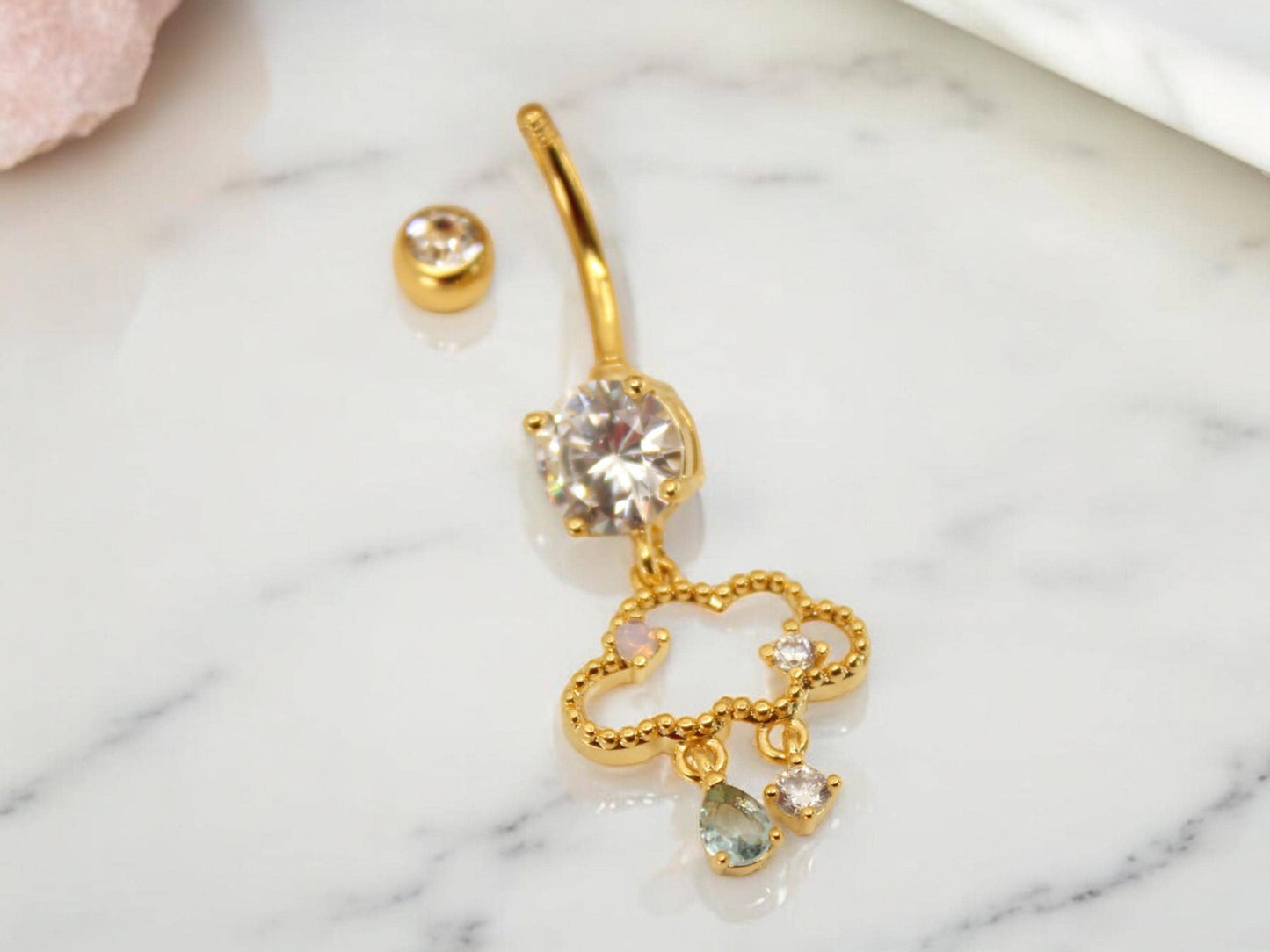 14g Dangling Belly Ring, Gold Silver Raining Cloud Dangle Belly Button Ring, Navel Piercing, Body Jewelry, Belly Ring Piercing Jewelry