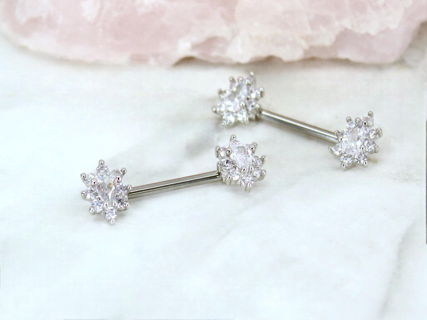 Oval Gem Nipple Ring, Floral Sparkle Gem Nipple Piercing Jewelry Cluster Decor Lightweight Nipple Barbell Ring Body Piercing Jewelry