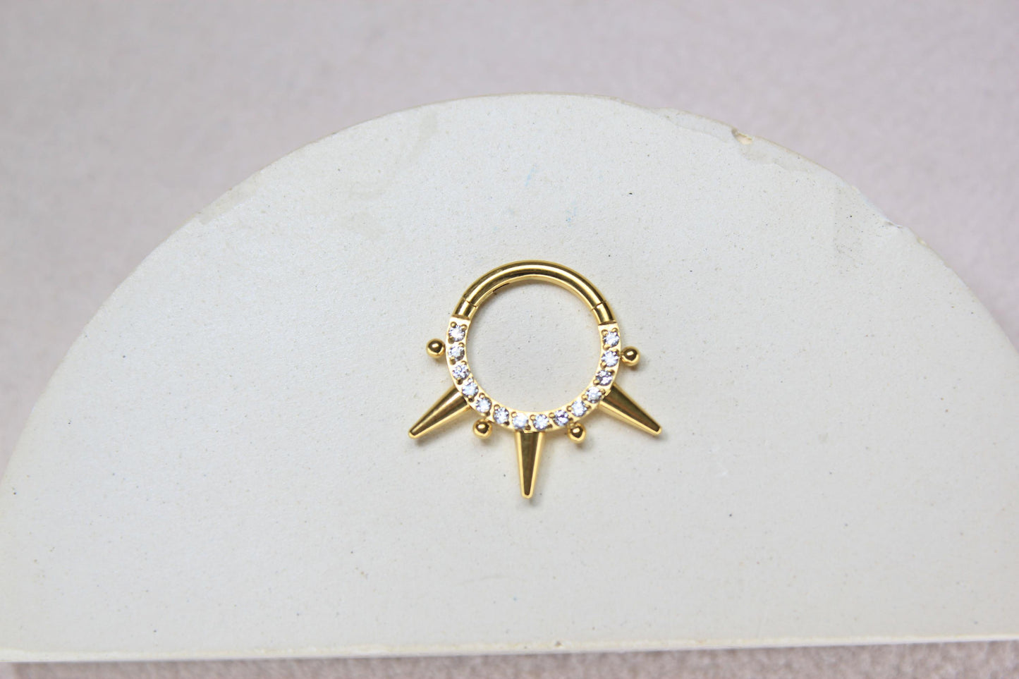 16G Dainty Spike Septum Ring, Gold/Silver CZ Spike Septum Clicker Ring, Nose Hoop Piercing, Gothic Body Jewelry