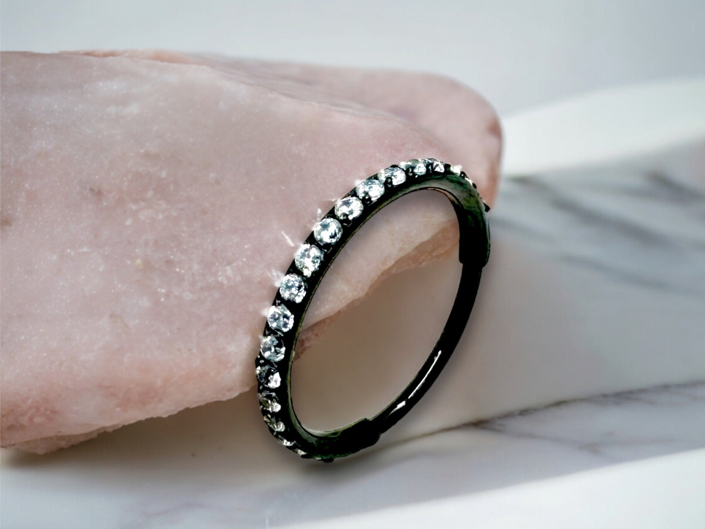 20G Dainty Black Nose Piercing Clicker Hoop Ring, Single Line Gems Minimal Look Multipurpose Ear Piercing Hoop Ring Jewelry, Thin Nose Ring