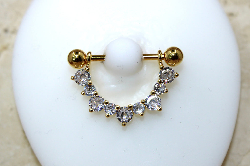 14g Dangle Gem Nipple Ring, Elegant Gem Drop Decor Gold Silver Nipple Piercing Barbell Jewelry