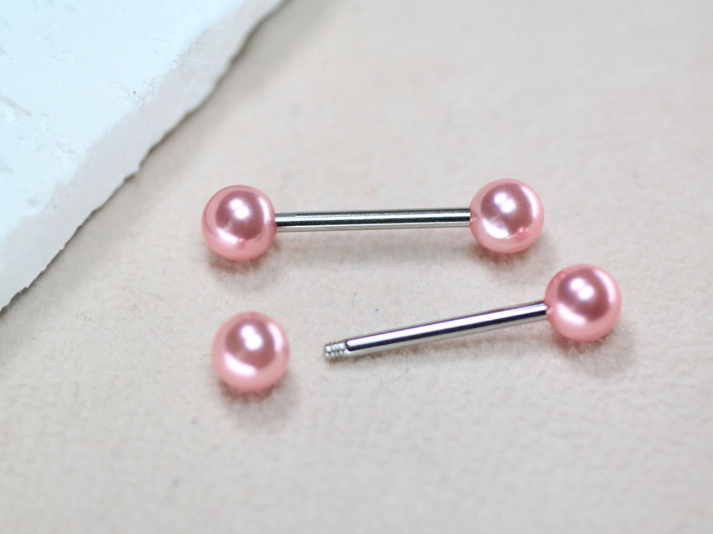 14g Pink Pearl Nipple Barbell, Cute Minimalist Pearl Ball End Nipple Ring Piercing, Custom Body Jewelry.