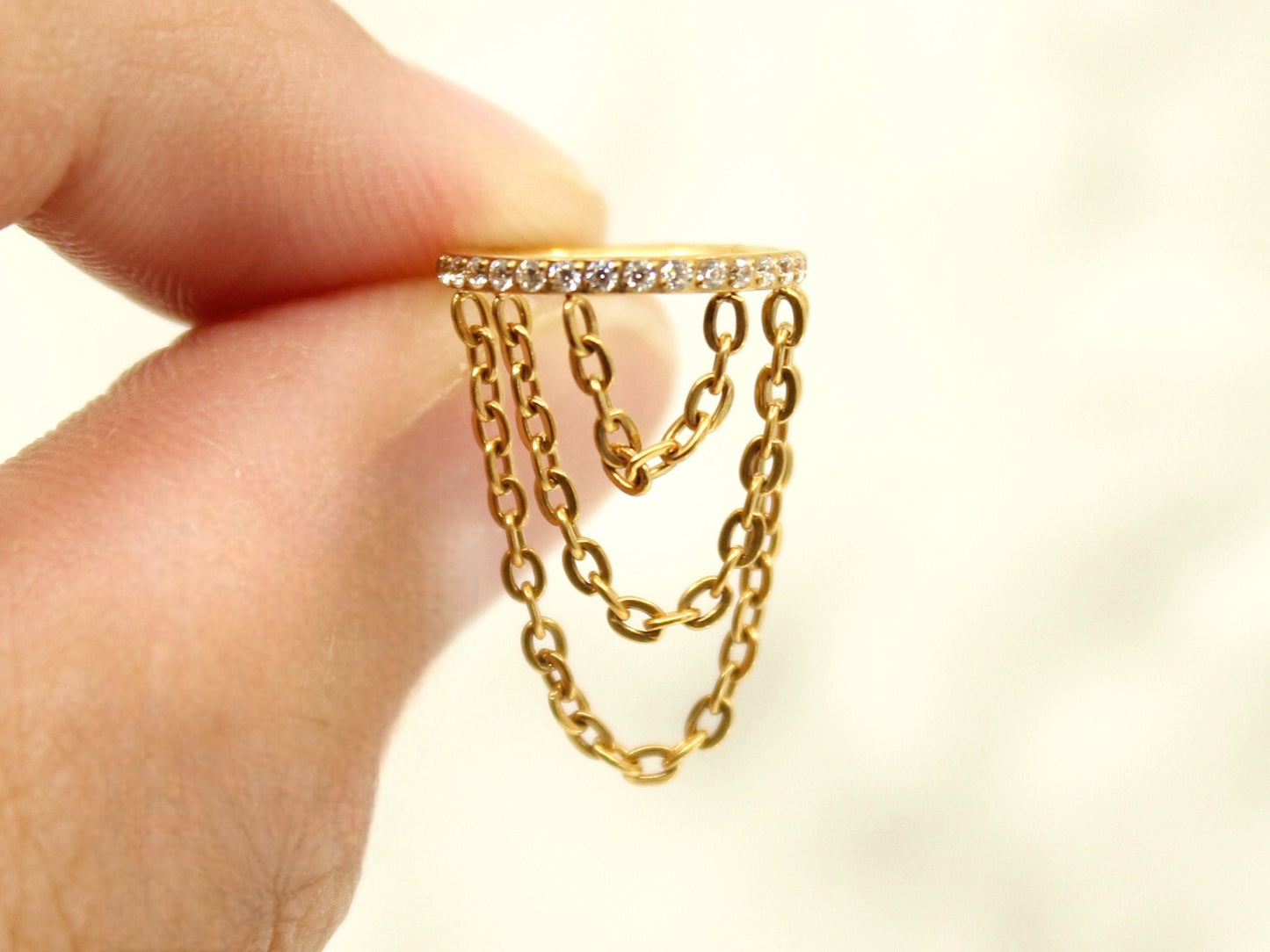 New • Dangling Chain Conch Hoop, Triple Chain Dangle Hoop Ring, Titanium Conch Cartilage Piercing Clicker Hoop Ring, Dangle Hoop Earring