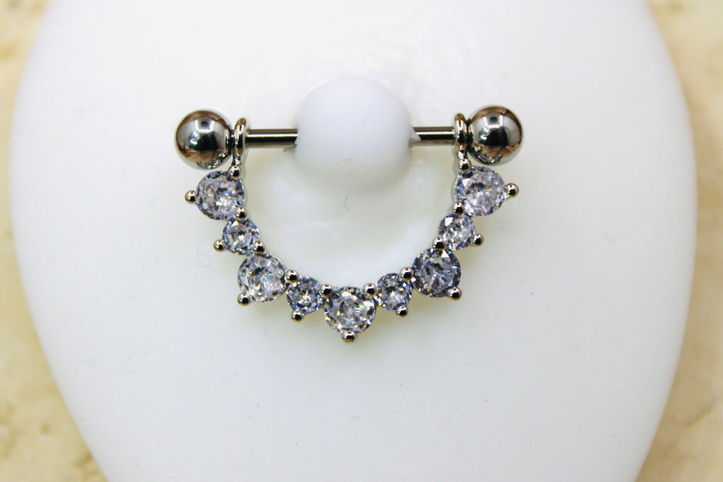 14g Dangle Gem Nipple Ring, Elegant Gem Drop Decor Gold Silver Nipple Piercing Barbell Jewelry