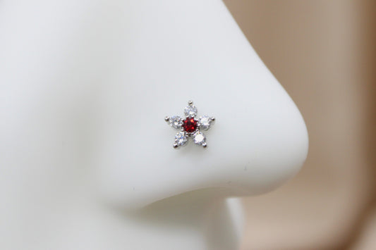 Flower Nose Stud, 20g Nose Stud, Decorative Flower Top Ruby Red Nose Piercing Stud Ring Jewelry, Nose Bone L Shape Nose Stud, Nose Jewelry