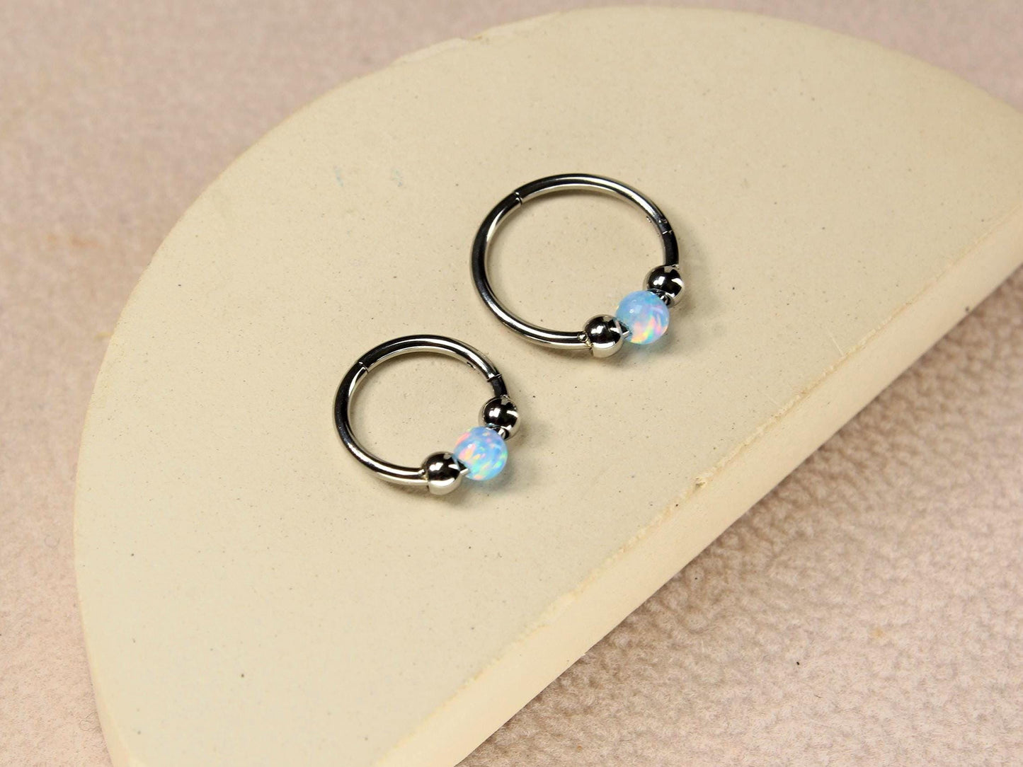 Titanium Opal Septum Nose Ring, 18G Opal Ball Septum Clicker Ring Piercing, Nose Piercing Body Jewelry