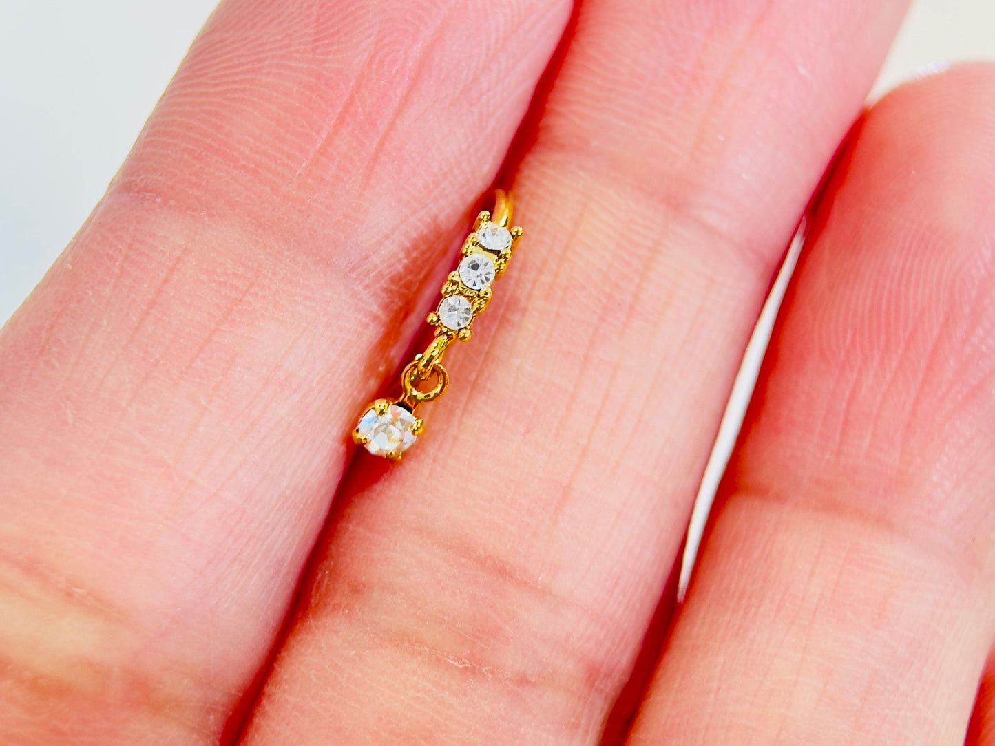 20g Gold CZ Dangling Nose Ring. Bendable Sparkling Gem Nose Ring Hoop. Cute Nose Piercing Jewelry. CZ nose ring.