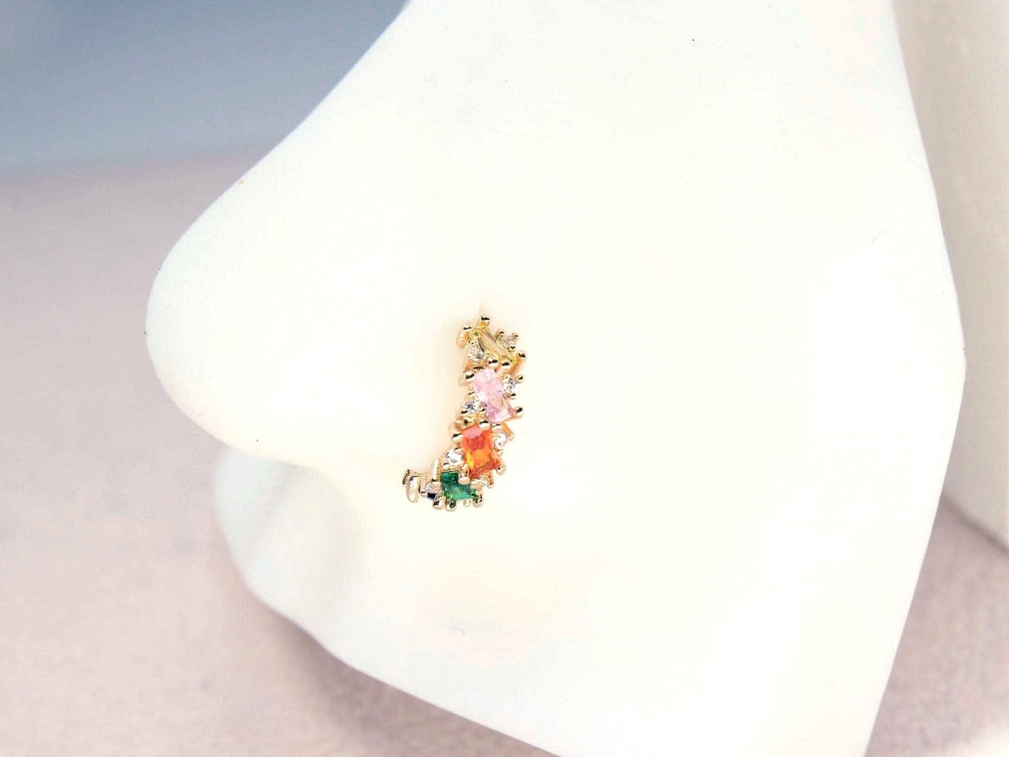 Multicolor Gem Nose Hoop Ring, 20g Dainty Gold Bendable Nose Piercing Jewelry.