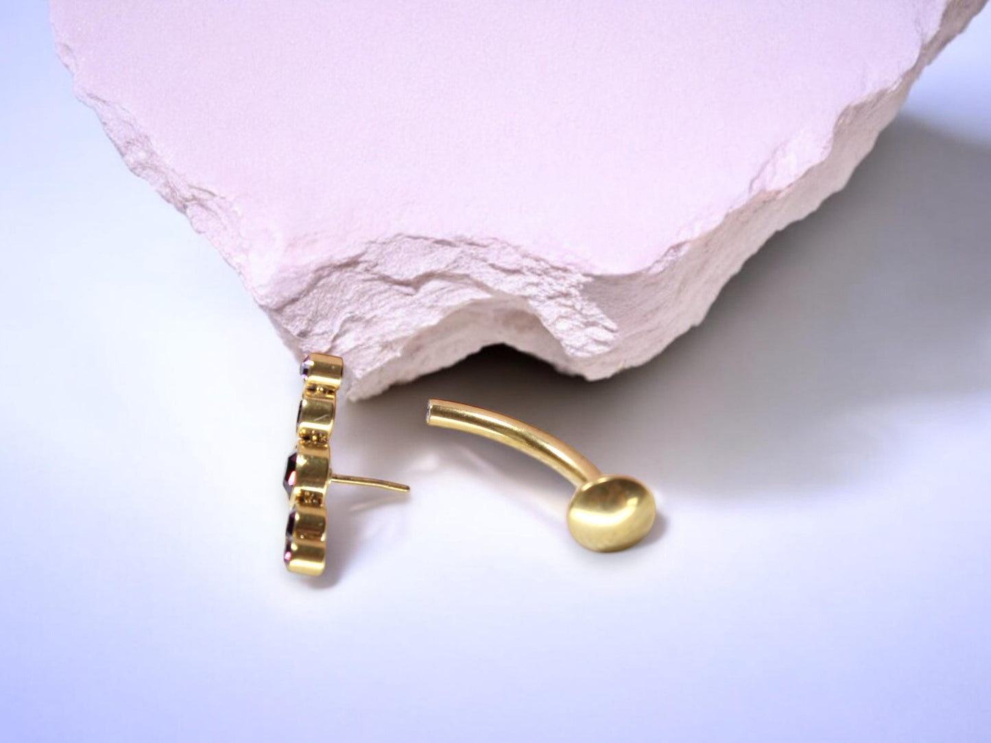 14G Titanium Gold Purple Gem Threadless Belly Button Ring