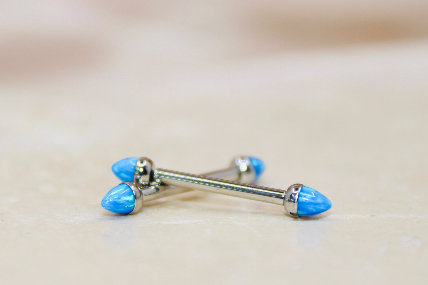 Internally Threaded Opal Nipple Barbell, Blue Opal Smooth Comfortable Fit Nipple Piercing Ring Jewelry, 14g Nipple Barbell Body Jewelry