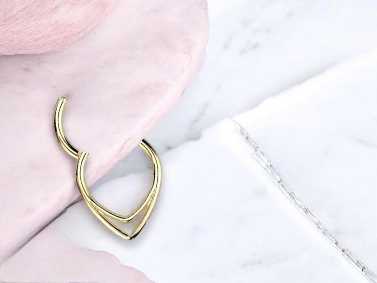 16g Gold Chevron Septum Ring, Titanium Double Line V Shape Septum Clicker Hoop Ring,Gold Hinged Segment Septum, Nose Piercing Body Jewelry