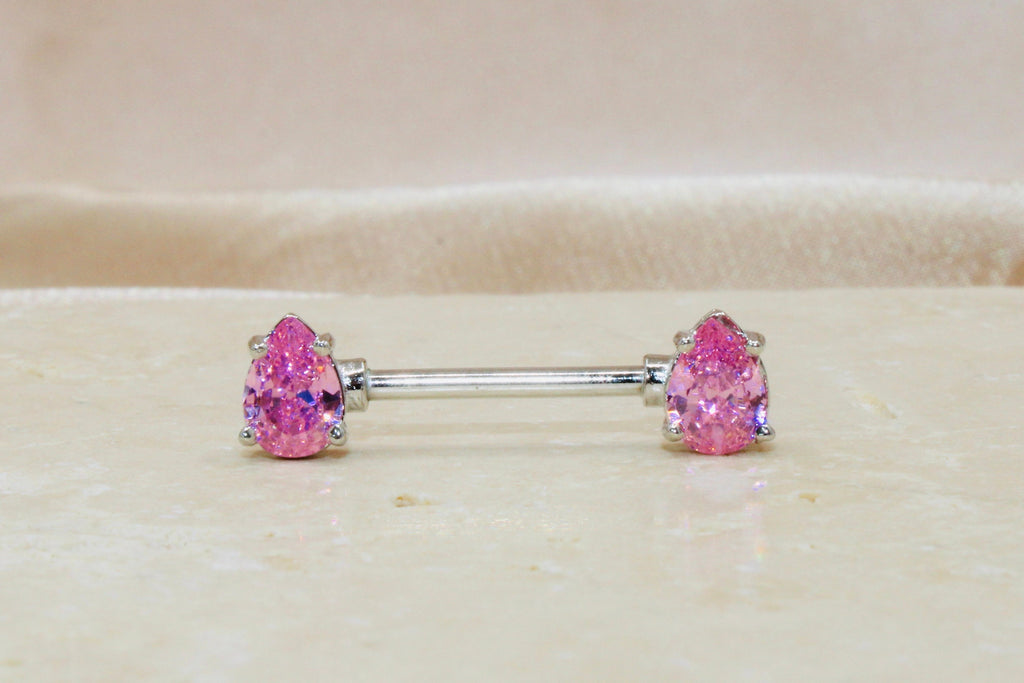 Pink Teardrop Nipple Ring, 14g Pink Pear Shape Nipple Piercing Jewelry, Body Piercing Jewelry, Nipple Barbell Piercing