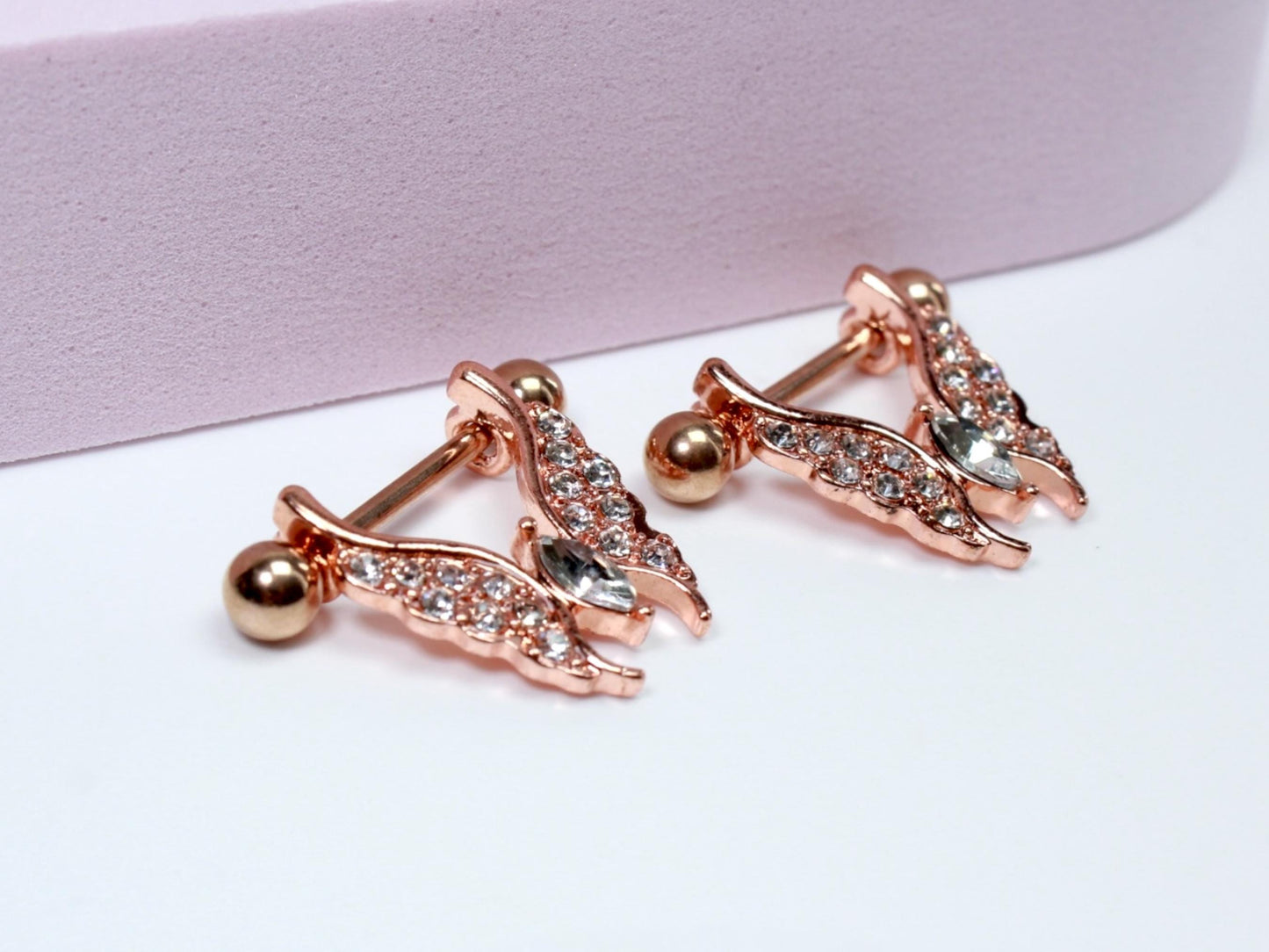 Rose Gold Nipple Ring, 14G Dangling Butterfly Decor Nipple Piercing, Body Piercing Jewelry