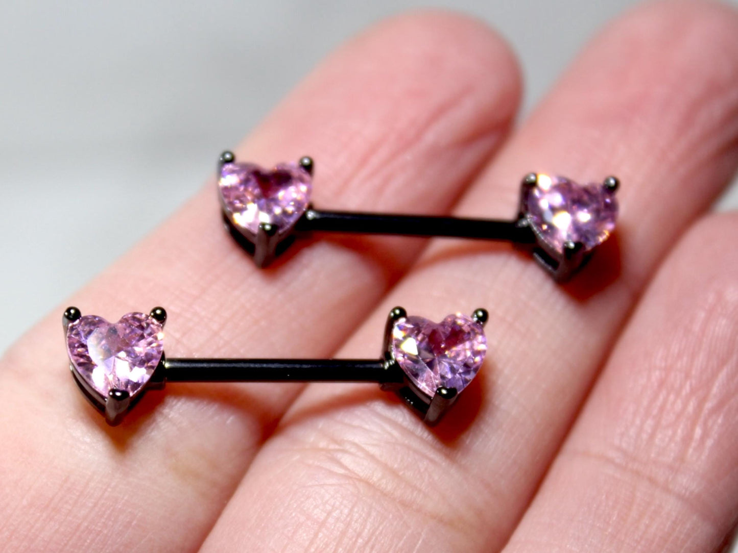 14g Heart Nipple Ring, Pink Heart Black Nipple Piercing Barbell, Personalized Body Piercing Jewelry Set of 2 Nipple Jewelry