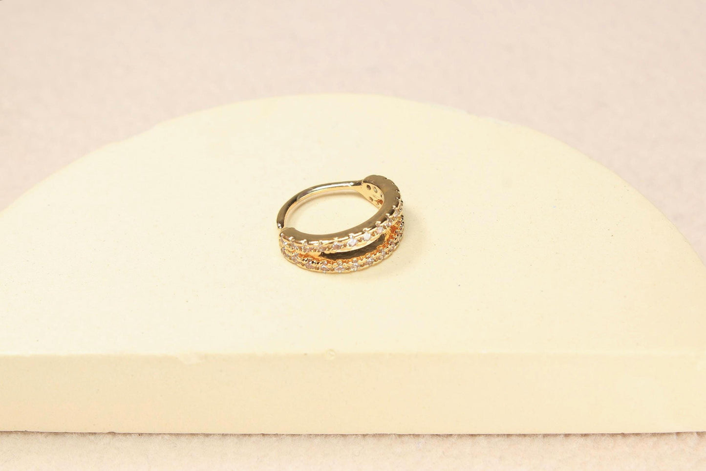 20G Gold Nose Hoop Ring, Double Line CZ Bendable Nose Ring, Thin Snug Fit Nose Piercing Jewelry, Dainty Cartilage Piercing, Body Jewelry