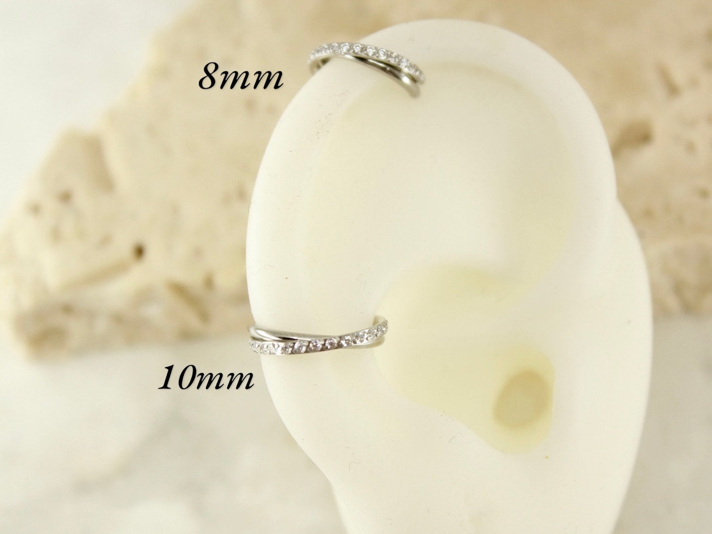New • Silver Dainty CZ Paved Conch Ring Clicker, CZ Criscross Hoop Ring, Conch Clicker Hoop Ring, Septum Daith Cartilage Waterproof Earrings