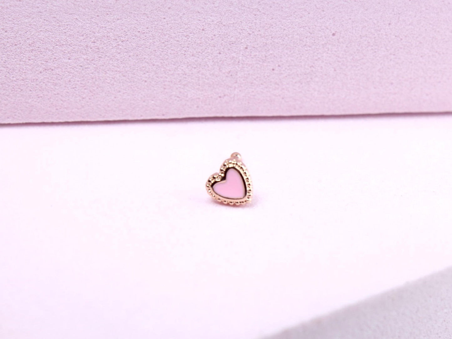 20g Heart Nose Stud, Pink Heart Nose Bone Stud, Ball End Nose Piercing Stud, Thin Nose Stud, Gold Nose Ring, Hypoallergenic Jewelry