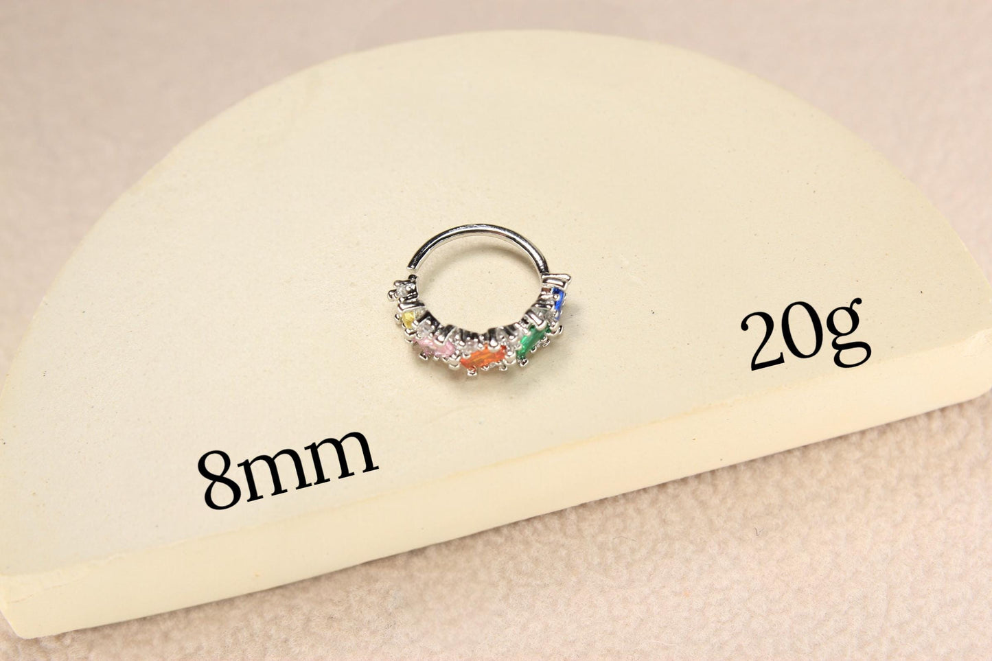 Multicolor Gem Nose Hoop Ring, 20g Dainty Gold Bendable Nose Piercing Jewelry.
