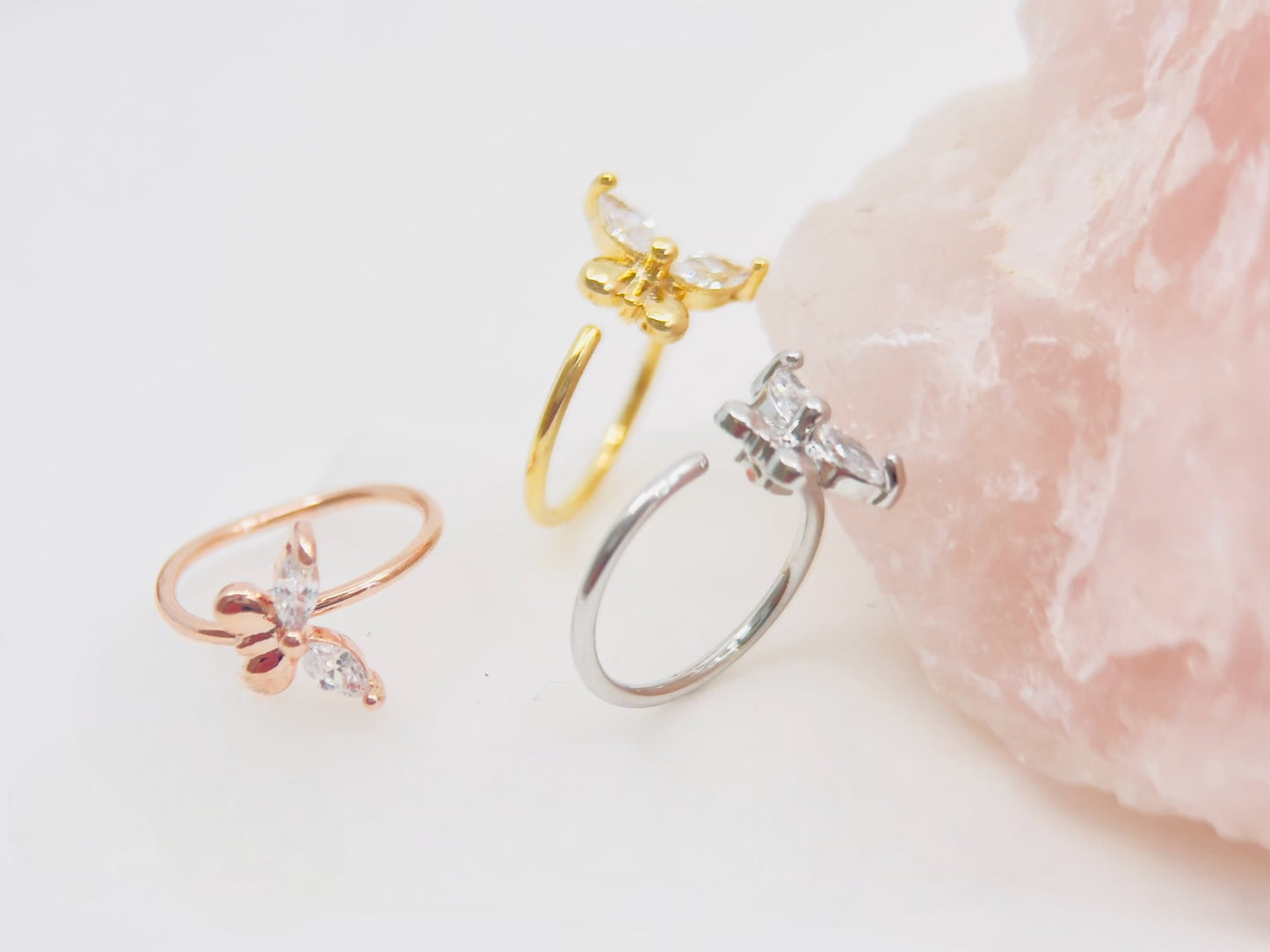 20g Butterfly Nose Hoop Ring, Dainty CZ Gold Bendable Nose Ring Piercing , Minimal Nose Jewelry, Body Piercing Jewelry