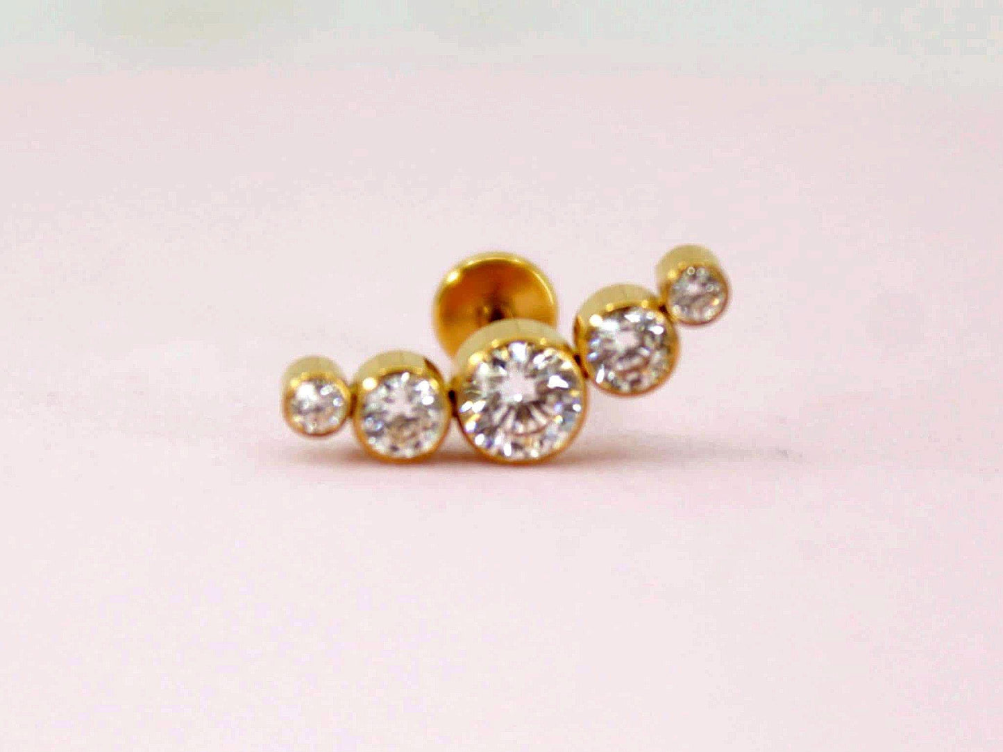 18G Titanium Push In Labret Piercing, Threadless Gold Flat Back Earring, 8mm Cartilage Piercing, Conch Piercing, Ear Piercing Jewelry
