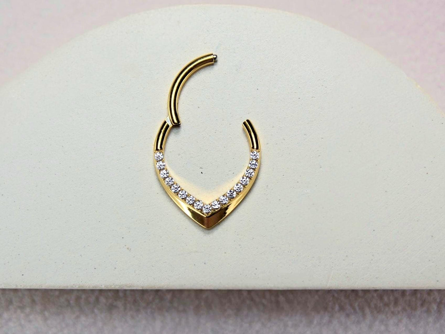 16G Titanium Septum Ring, Gold CZ Teardrop Septum Hinged Hoop Clicker Ring, 8mm 10mm Septum Nose Piercing Body Jewelry