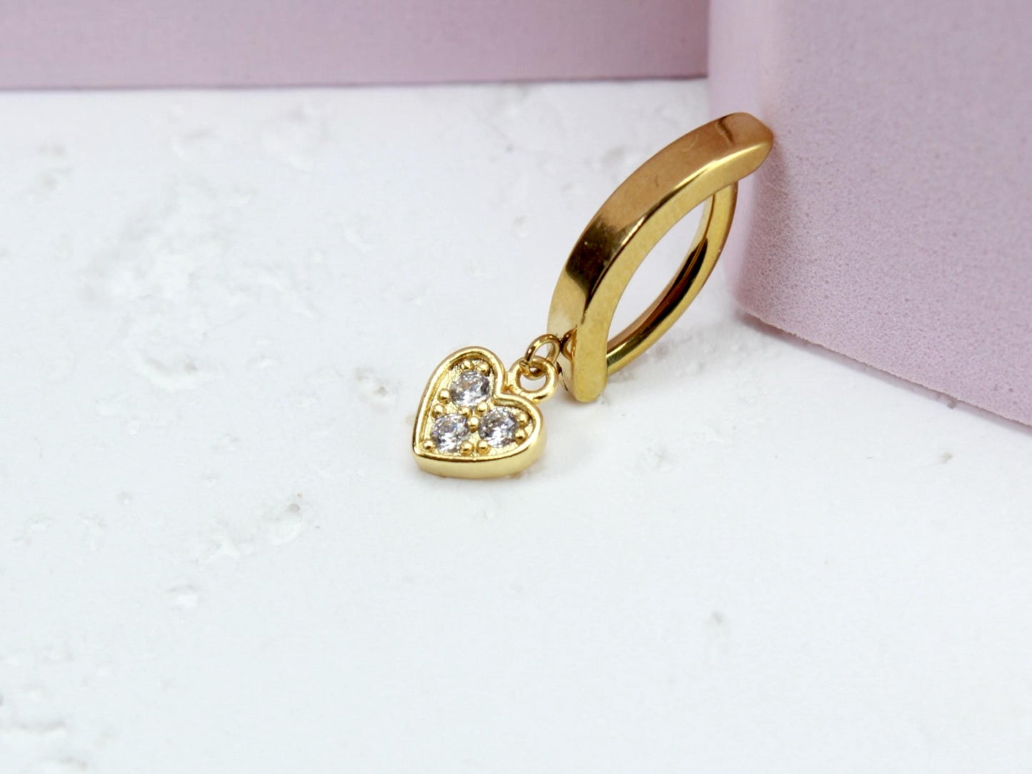 Gold Dangling Belly Button Ring, 14g Dainty Heart Silver Gold Clicker Belly Ring, Navel Piercing Jewelry, Minimalist Belly Piercing Ring