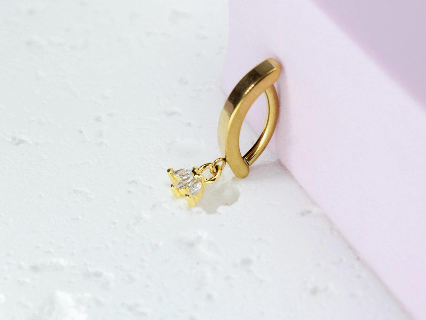 14G Dainty Dangling Gold Marquise Leaf Clicker Belly Button Ring