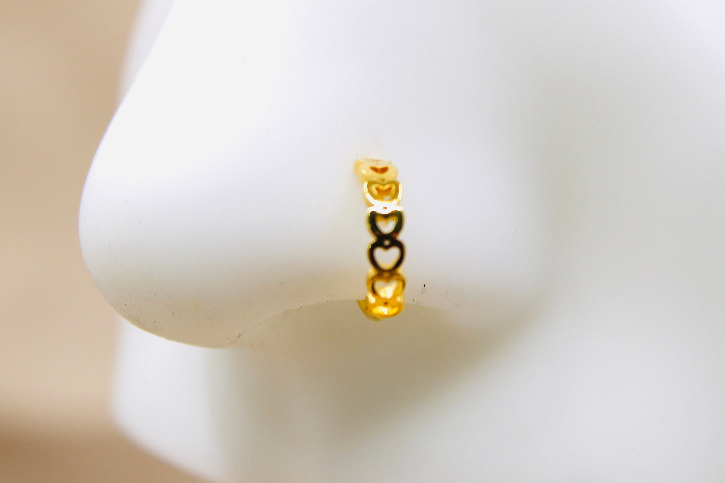 Heart Nose Ring, Multiple Linked Heart Nose Piercing Hoop Ring, 20g Nose Piercing Body Jewelry