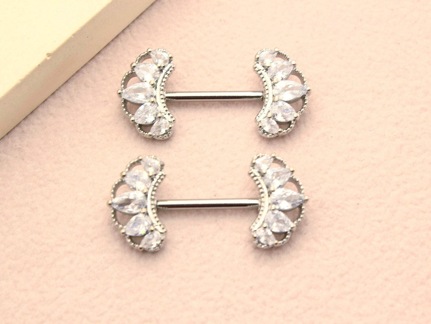 14g Nipple Barbell Piercing, Silver Floral Nipple Ring, Minimalist Body Jewelry