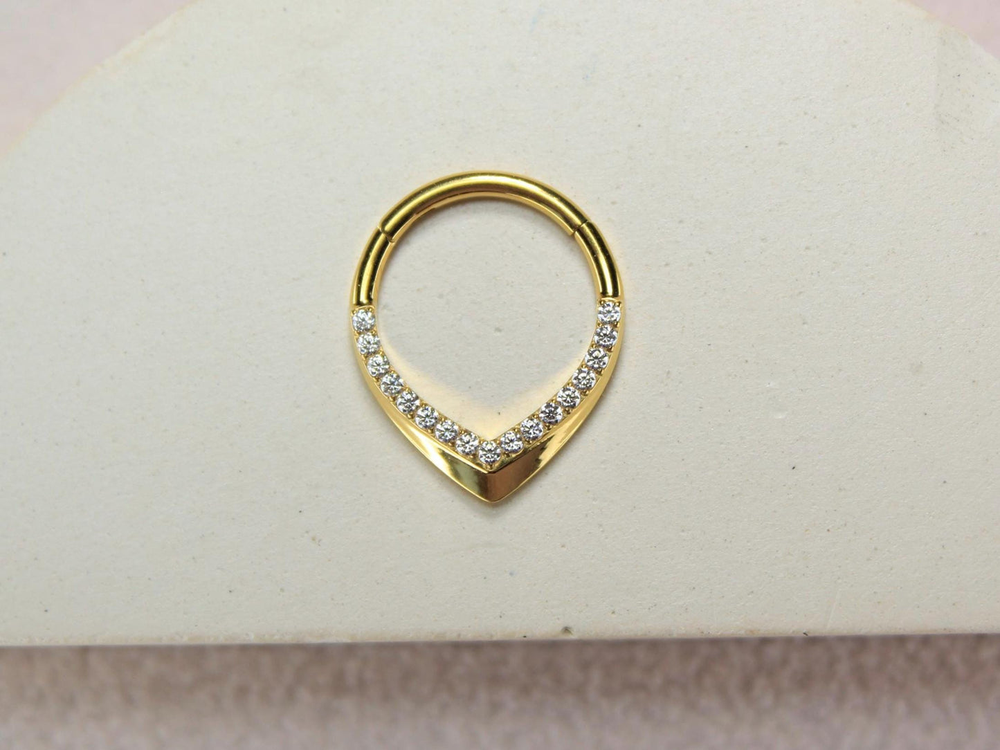 16G Titanium Septum Ring, Gold CZ Teardrop Septum Hinged Hoop Clicker Ring, 8mm 10mm Septum Nose Piercing Body Jewelry