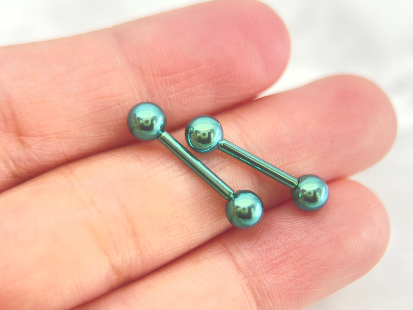 Green Titanium Nipple Ring, 14G Glossy Green Internally Threaded Nipple Piercing Barbell, Set of 2 Nipple Barbell Body Piercing Jewelry