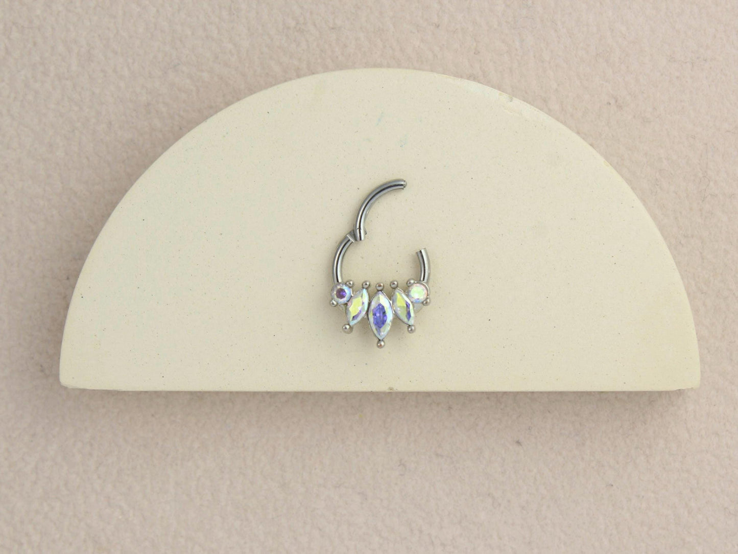 16G Septum Clicker Ring, Dainty Marquise Septum Hinged Hoop Ring, Silver Nose Piercing, Septum Piercing Jewelry