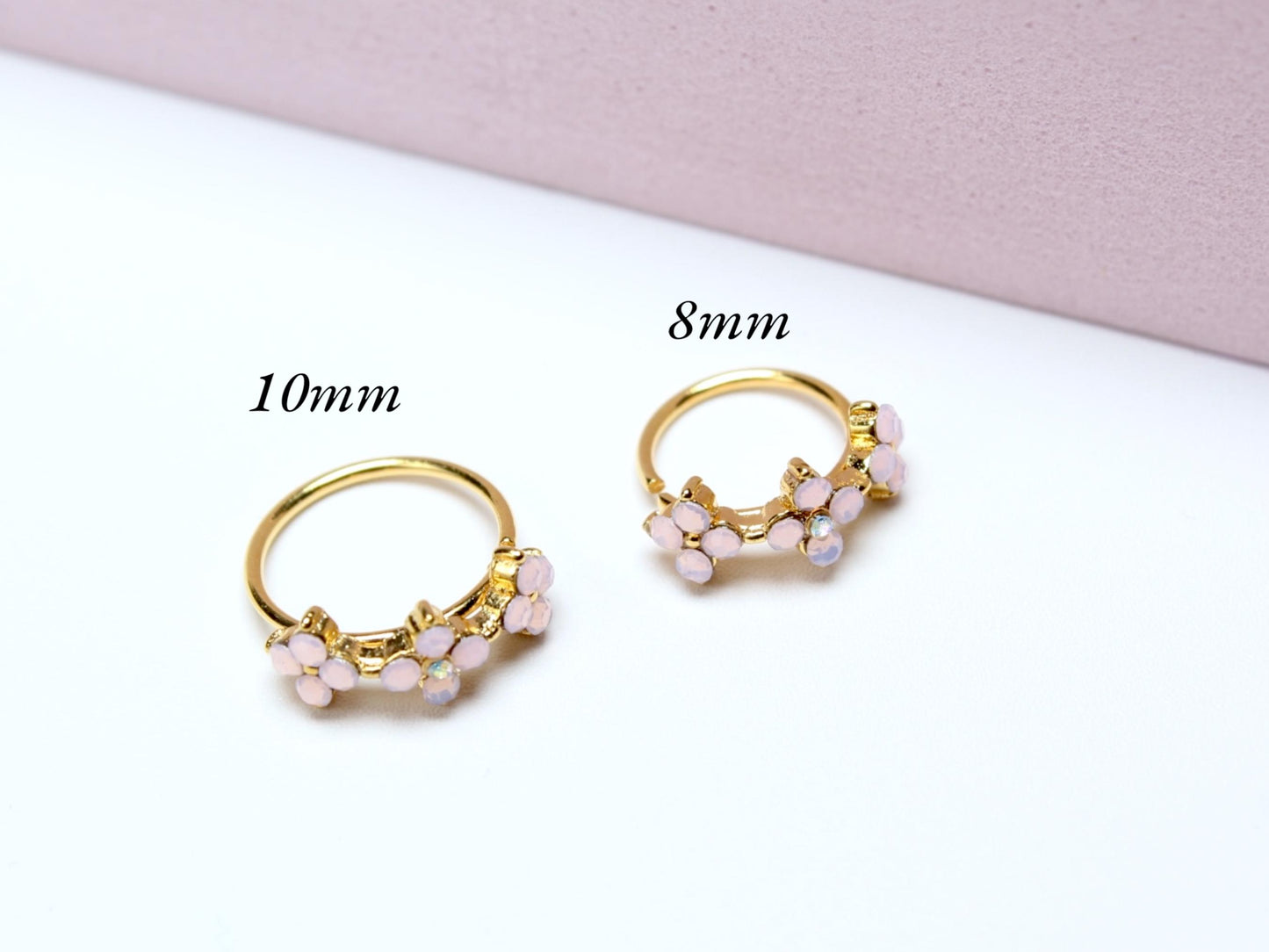 Pink Opal Floral Nose Ring, 20G Bendable Nose Hoop Ring, Gold Nose Piercing Jewelry, Dainty Nose Ring Jewelry, Body Jewelry, Opal Jewelry