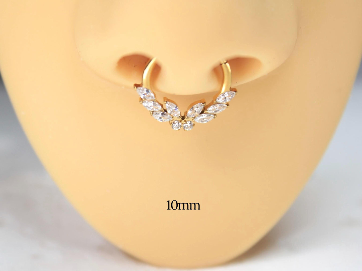 16g Titanium Septum Ring, Implant Grade Titanium Gold Marquise Septum Hoop Clicker Ring, Hypoallergenic Body Jewelry