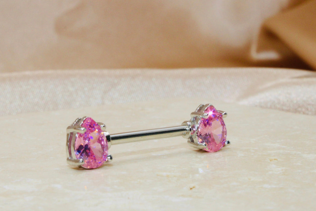 Pink Teardrop Nipple Ring, 14g Pink Pear Shape Nipple Piercing Jewelry, Body Piercing Jewelry, Nipple Barbell Piercing