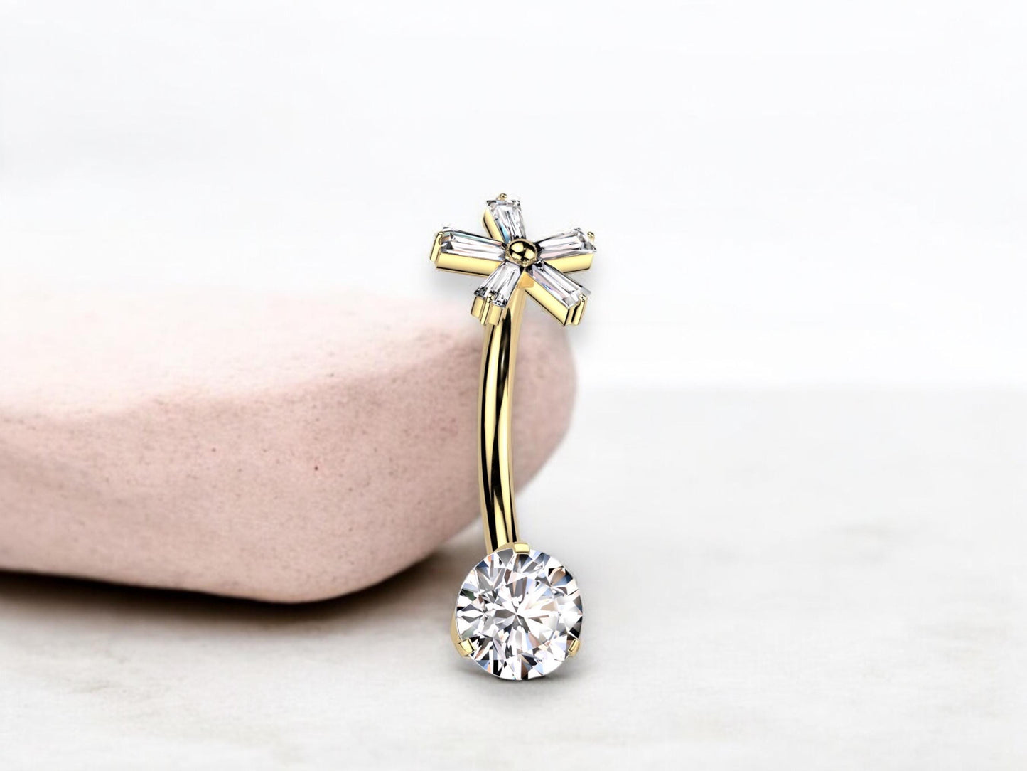 14G Gold Belly Button Ring, Titanium Push In Belly Jewelry, Threadless Navel Piercing, Hypoallergenic Body Jewelry