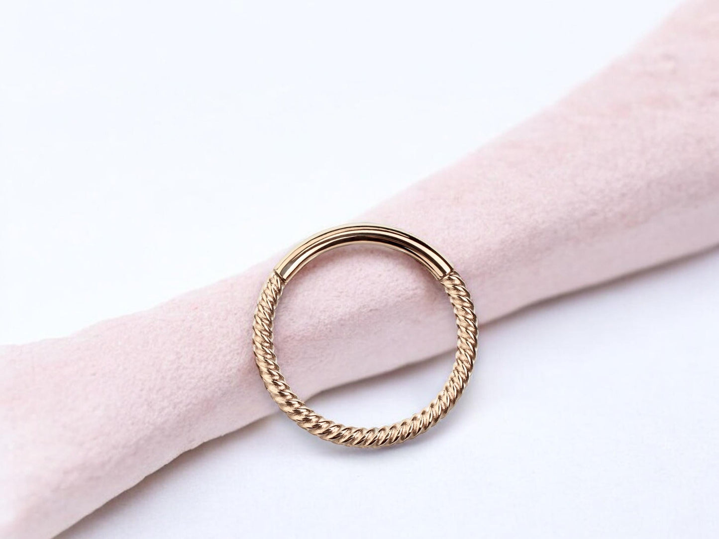 16g Rose Gold Septum Hoop Ring, Twisted Rope Style Hinged Hoop Titanium Segment Septum Clicker Ring Piercing, Nose  Piercing Body Jewelry