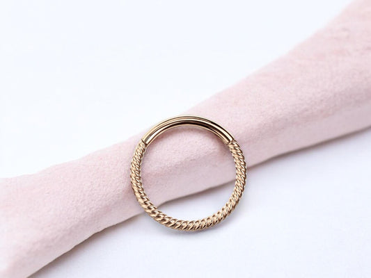 16g Rose Gold Septum Hoop Ring, Twisted Rope Style Hinged Hoop Titanium Segment Septum Clicker Ring Piercing, Nose  Piercing Body Jewelry