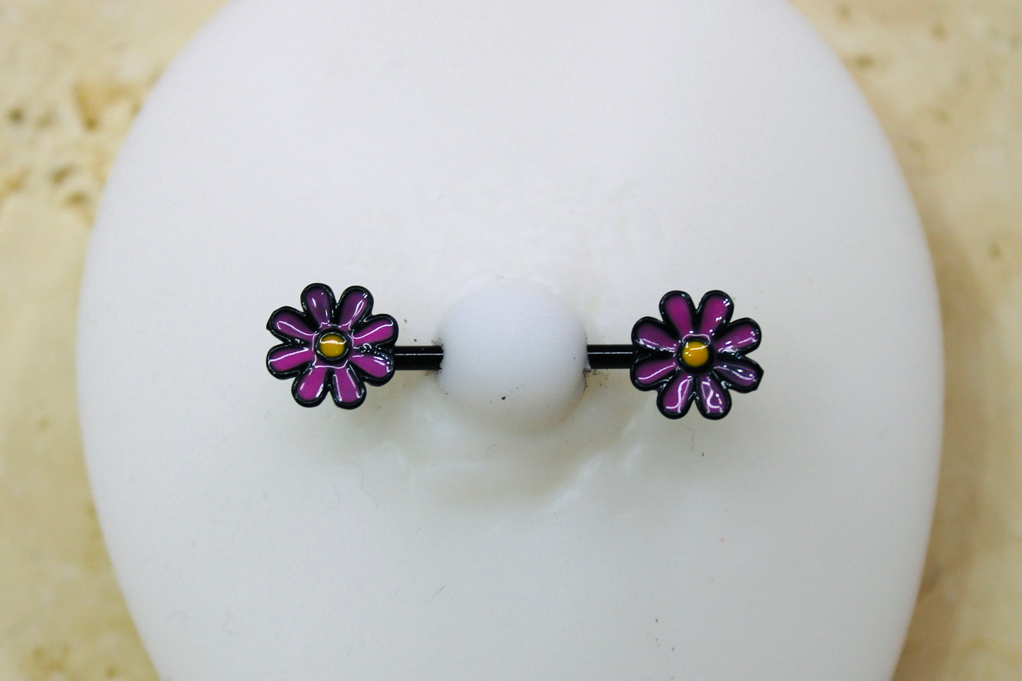 Flower Nipple Ring, Pink Yellow White Floral Decorative End Nipple Piercing Barbell Jewelry, 14g Nipple Barbell Body Piercing Jewelry